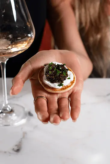 Caviar canapé at CasaDamí wine bar